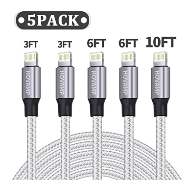 HOVAMP iPhone Charger, MFi Certified Lightning Cable 5 Pack (3/3/6/6/1...